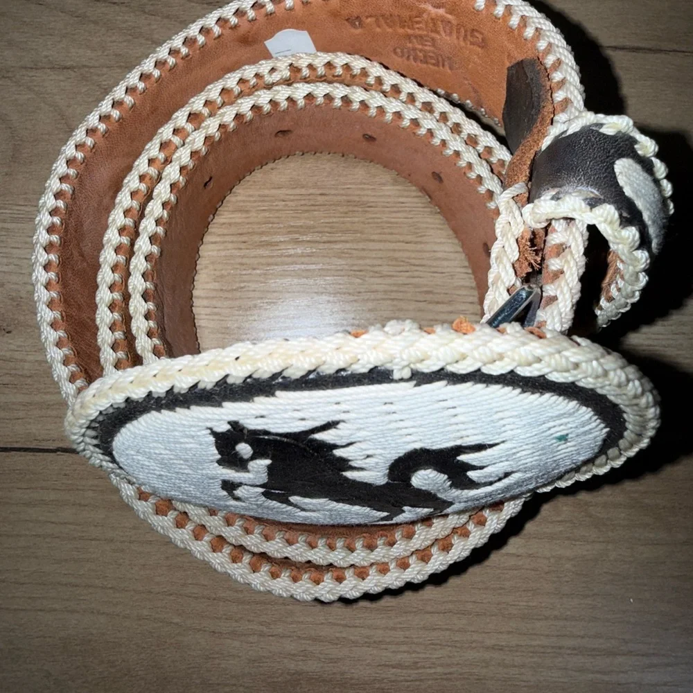 Western Embroidered Leather Belt Horse Head Design Bronco‎ Horseshoe Bull Boots